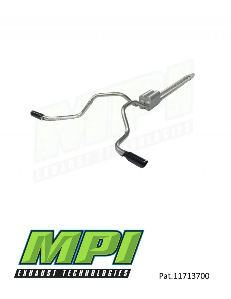 MPI Exhaust Technologies Clamp-on Kit w/Mufflers & Powder Coated Black Tips Ford - F121-BTPSBLK-C